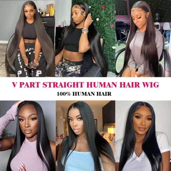 250 Density V Part Straight Glueless Human Hair Wig 30 Inch - Image 4