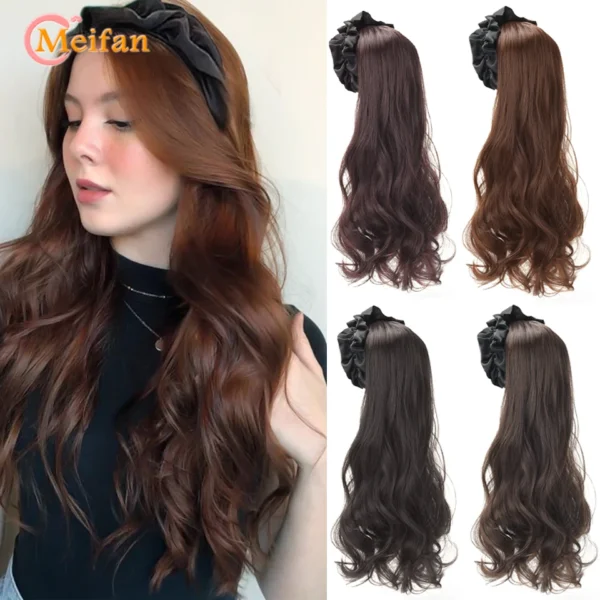 Human Hair Half Wigs Long Wavy Curly Synthetic Hair Extension