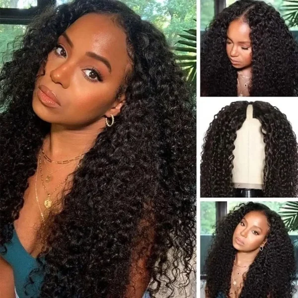 Human Hair Half Wigs Deep Curly V Part Brazilian Curly Wig