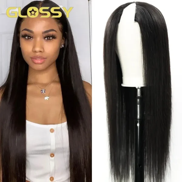 250 Density V Part Straight Glueless Human Hair Wig 30 Inch - Image 2