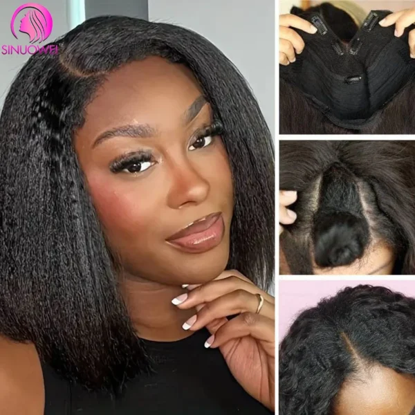 Short Bob Yaki Straight V Part Wig, 100% Human Brazilian Hair - Image 3