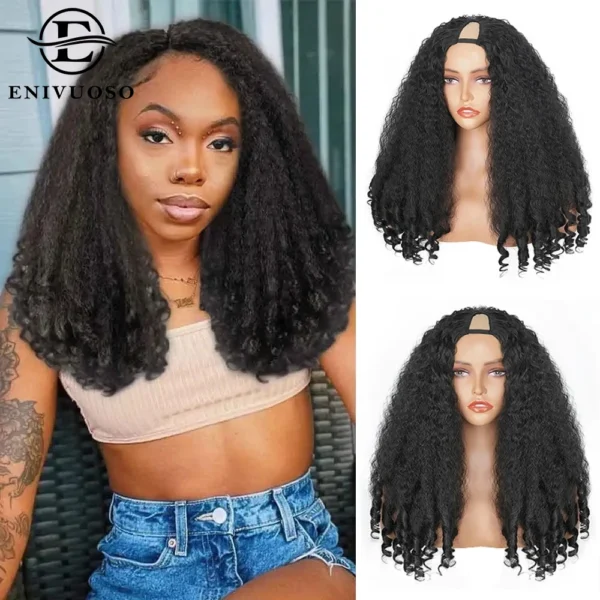 Half Wigs Afro Kinky Straight, Bouncy Curls Synthetic Glueless