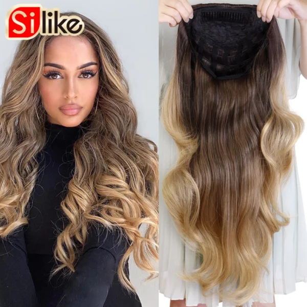 Half Wigs 24 Inch Ash Blonde Wavy Clip-In Extension 16 Colors