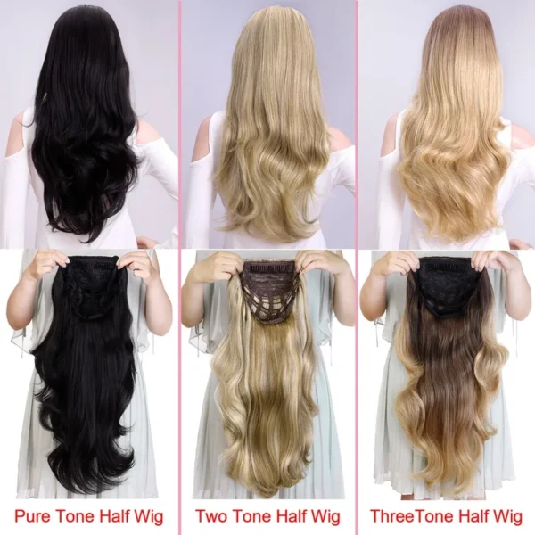 Half Wigs 24 Inch Ash Blonde Wavy Clip-In Extension 16 Colors - Image 5