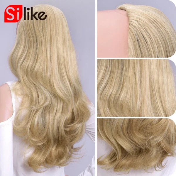 Half Wigs 24 Inch Ash Blonde Wavy Clip-In Extension 16 Colors - Image 3