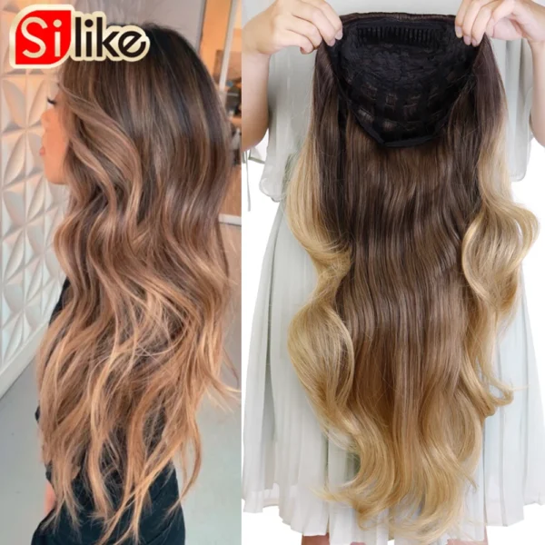 Human Hair Half Wigs Ombre Blonde Long Glueless Synthetic Wig