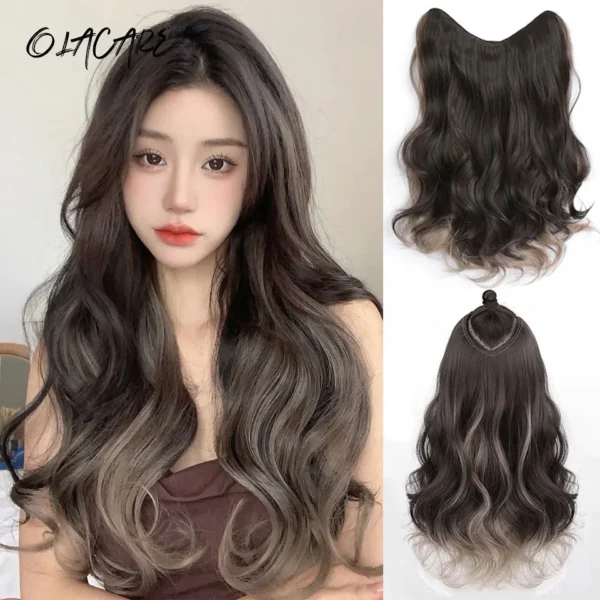 Half Wigs Long Curly Wavy U-Shaped Clips in Hair Extensions