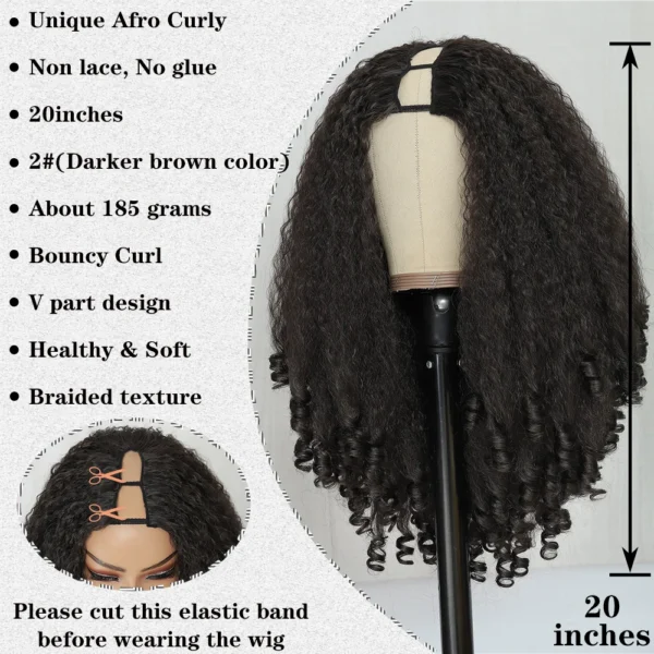 Half Wigs Afro Curly V Part, Bouncy Synthetic Kinky Curls - Image 2