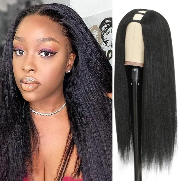 Human Hair Half Wigs Synthetic V Part Kinky Yaki Straight 30 Inch - Image 2