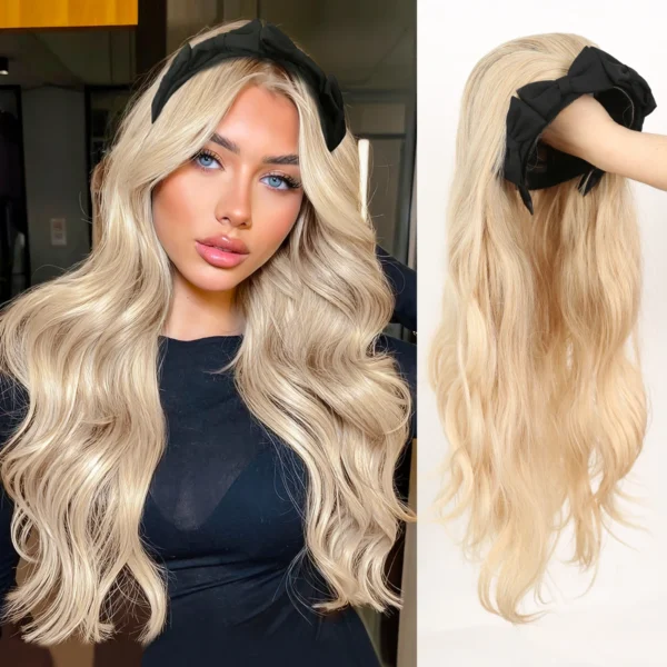 Human Hair Half Wigs Long Wavy Headband Beginner-Friendly Heat Resistant