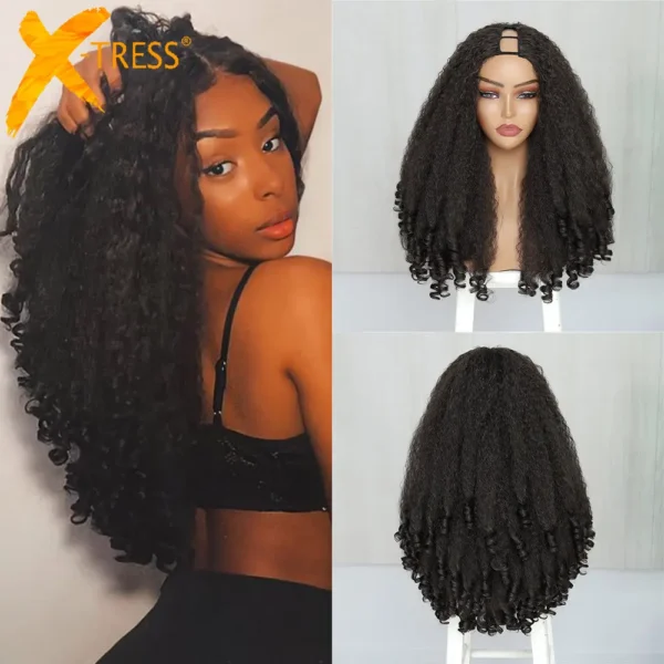 Half Wigs Afro Curly V Part, Bouncy Synthetic Kinky Curls