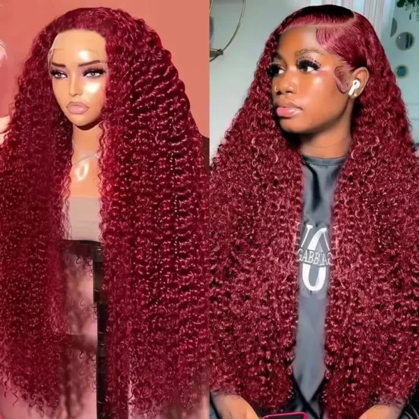 Half Wigs 250% Density, 30-40 Inch, Burgundy Deep Wave
