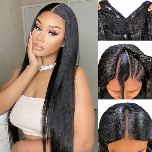 Human Hair Half Wigs Straight V Part Brazilian Hair Natural