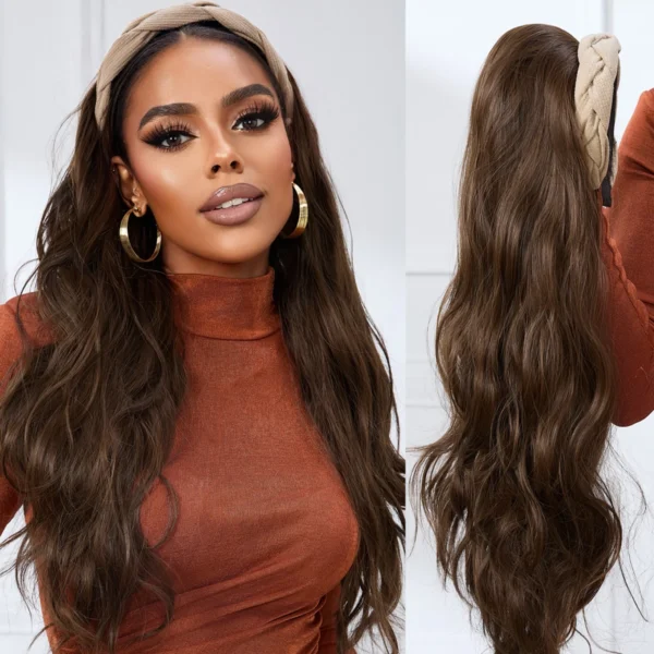 Half Wigs Headband Synthetic Wavy Wigs with Attached Headbands