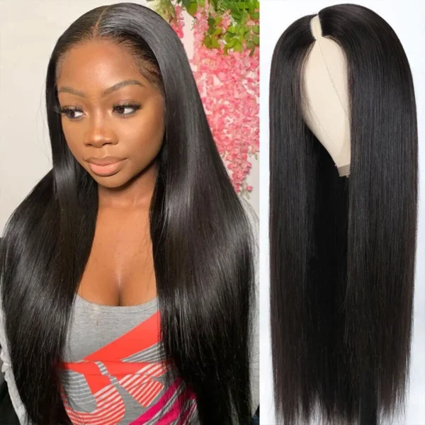 250 Density V Part Straight Glueless Human Hair Wig 30 Inch