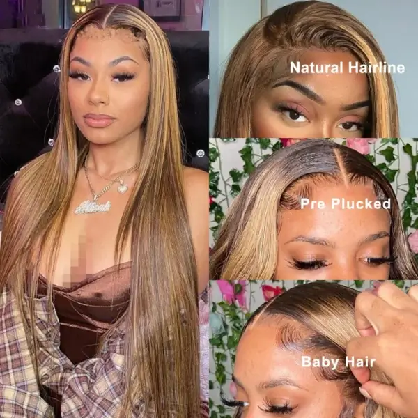 Human Hair Half Wigs 13x4 HD Straight Lace Frontal Wig Ombre - Image 5