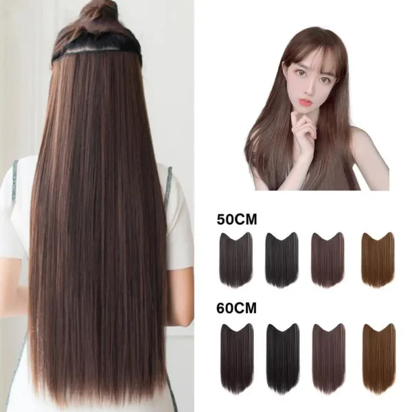 Half Wigs U-Shaped, Invisible, Traceless, Black Long Straight Hair