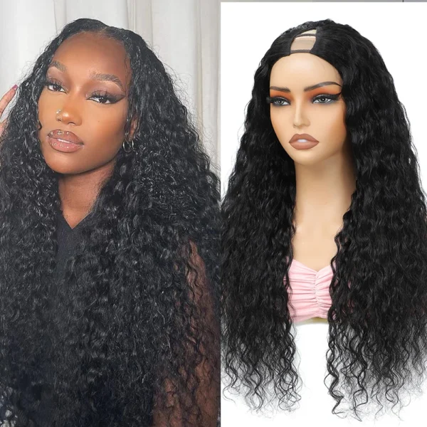 Half Wigs, V Part Human Hair, 180% Kinky Curly Clip-In