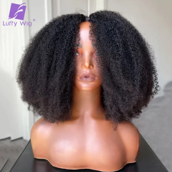 Human Hair Half Wigs Afro Kinky Curly V Part Glueless Short