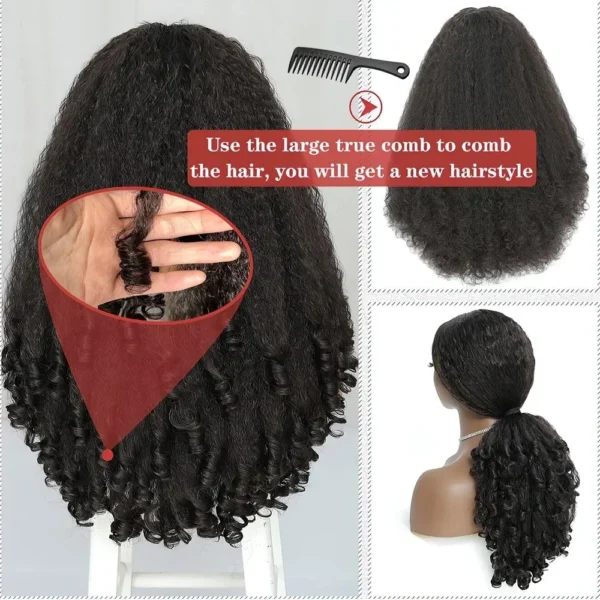 Half Wigs Afro Kinky Straight, Bouncy Curls Synthetic Glueless - Image 3