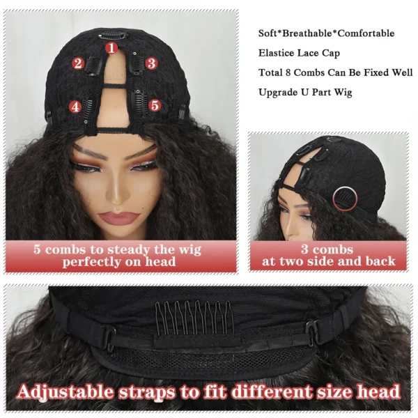 Half Wigs Afro Curly V Part, Bouncy Synthetic Kinky Curls - Image 5