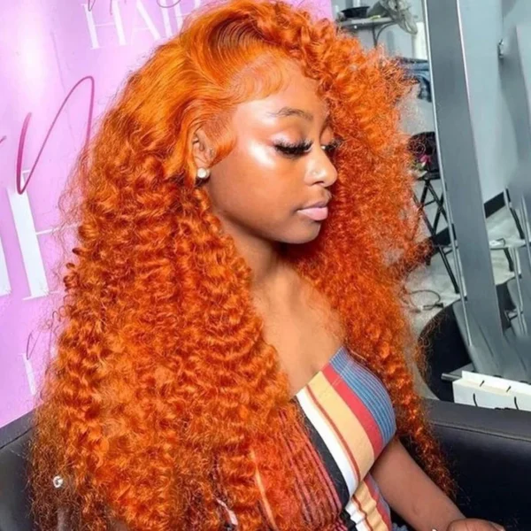 Human Hair Half Wigs Orange Ginger Curly Lace Front Deep