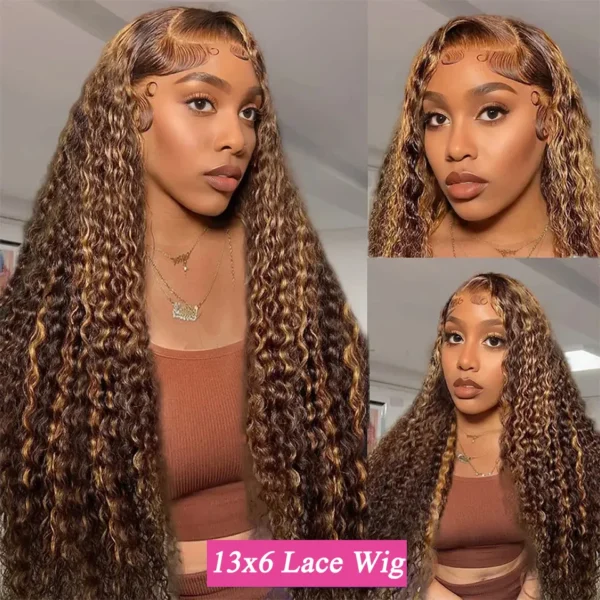 Human Hair Half Wigs Highlight Ombre Lace Front Curly Wigs - Image 3