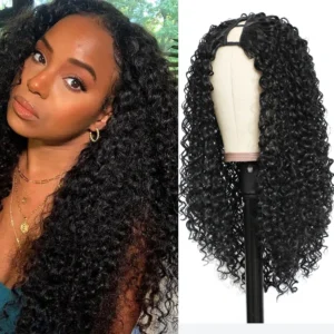Human Hair Half Wigs Long Curly V Part No Leave Out Wig