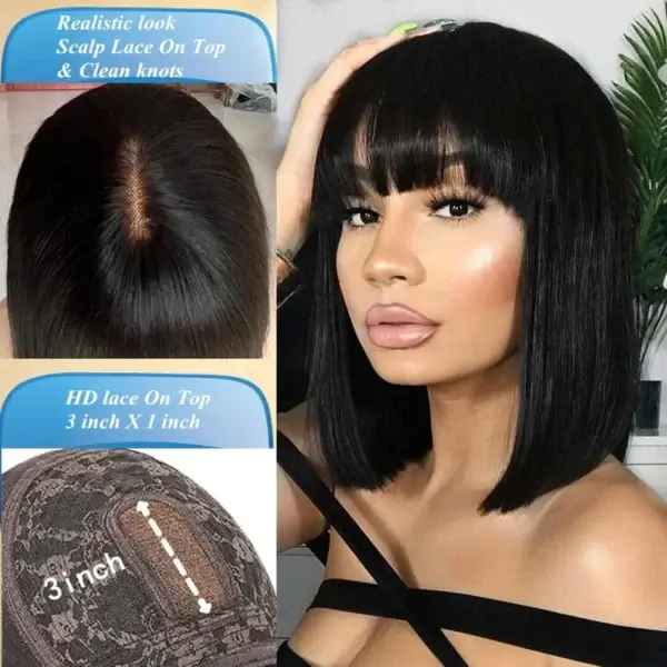 Human Hair Half Wigs 3x1 Lace Wig with Bangs for Women - Image 2