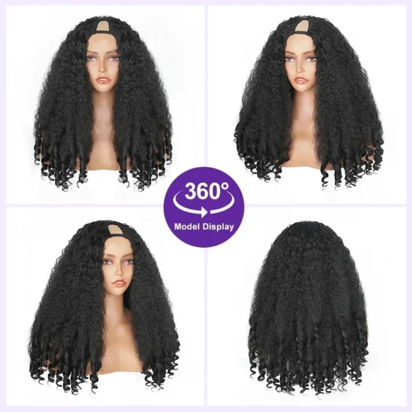 Half Wigs Afro Kinky Straight, Bouncy Curls Synthetic Glueless - Image 2