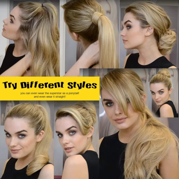 Half Wigs Synthetic Long Wavy, Blonde Head Tied Hair Extensions - Image 3