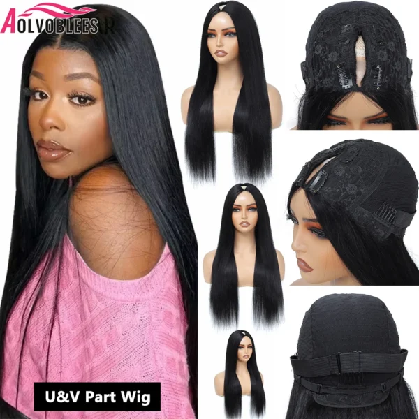 Human Hair Half Wigs 250 Density Straight V Part Wig