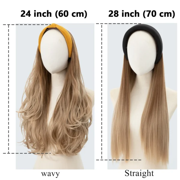 Human Hair Half Wigs Synthetic Long Wavy Headband Ombre - Image 2