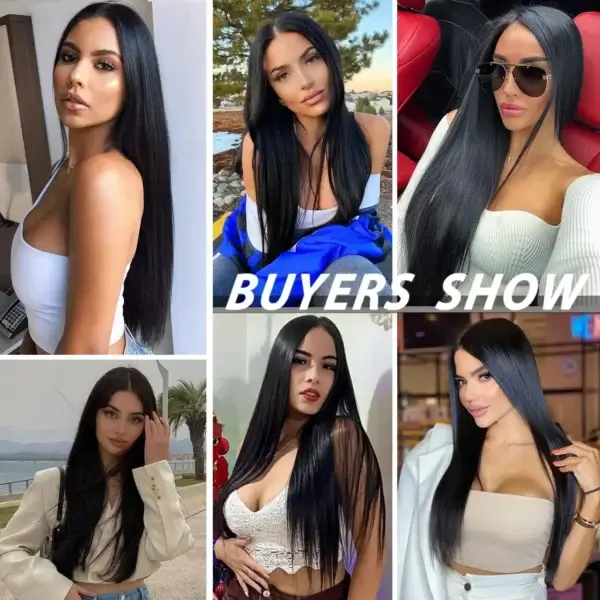 Human Hair Half Wigs Long Straight Black for Cosplay Party - Image 2