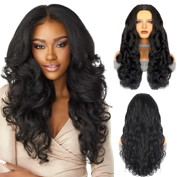 Human Hair Half Wigs 26 Inch U Part Soft Yaki Body Wave