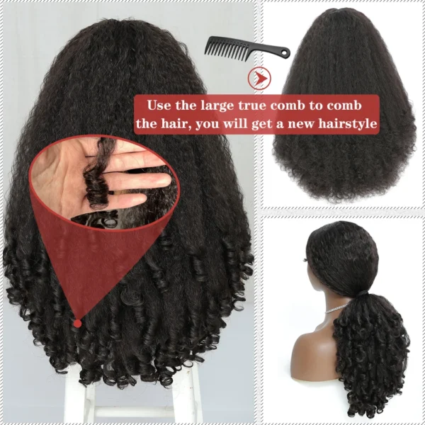 Half Wigs Afro Curly V Part, Bouncy Synthetic Kinky Curls - Image 3