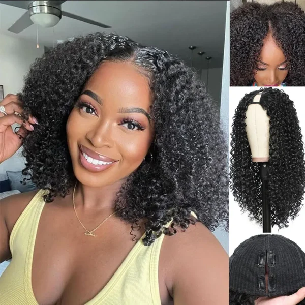 Half Wigs, Deep Curly Kinky Synthetic Hair Clip In Full Head