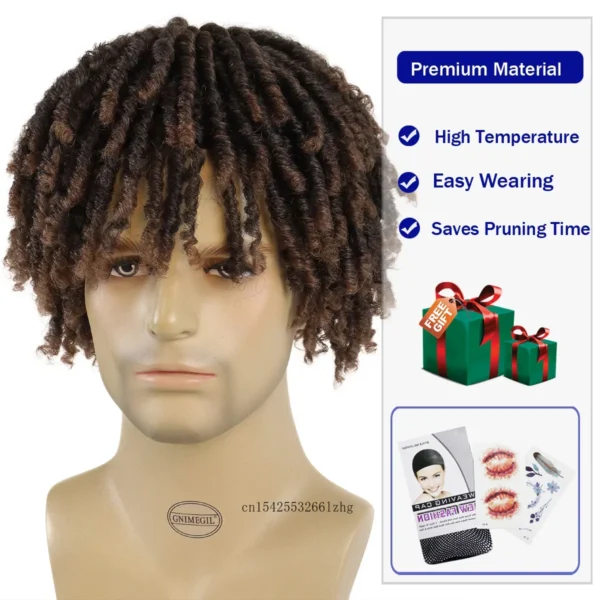 Human Hair Half Wigs Short Dreadlock Synthetic Ombre Brown Natural Look - Image 2
