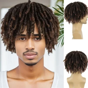 Human Hair Half Wigs Short Dreadlock Synthetic Ombre Brown Natural Look