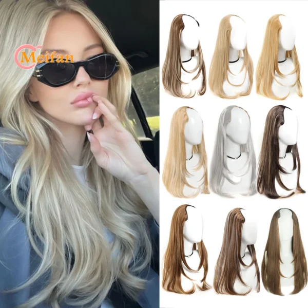 Human Hair Half Wigs Long Layered U-Shaped Clip In Hairpiece