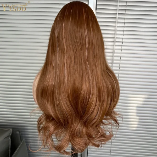 Long Brown Pink Body Wave Synthetic Lace Front Wig For Women - Image 5