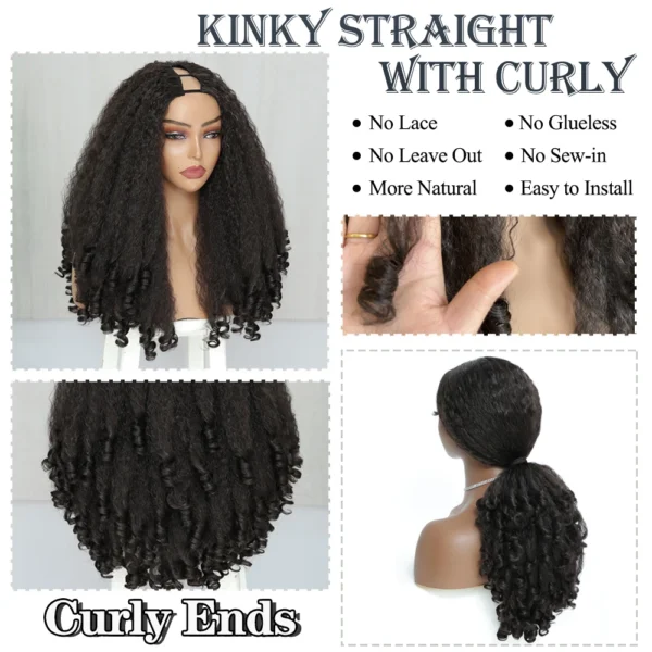 Human Hair Half Wigs Afro Curly Kinky Straight No Leave Out - Image 2