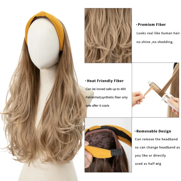 Human Hair Half Wigs Synthetic Long Wavy Headband Ombre - Image 4