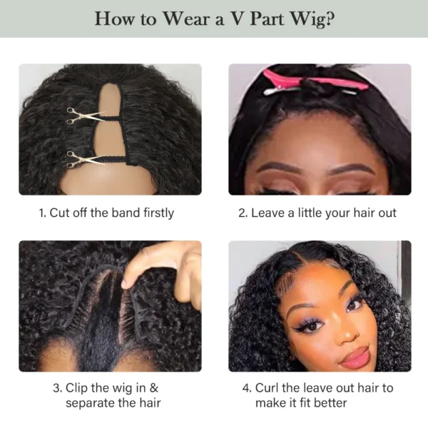 Human Hair Half Wigs Afro Curly Kinky Straight No Leave Out - Image 5