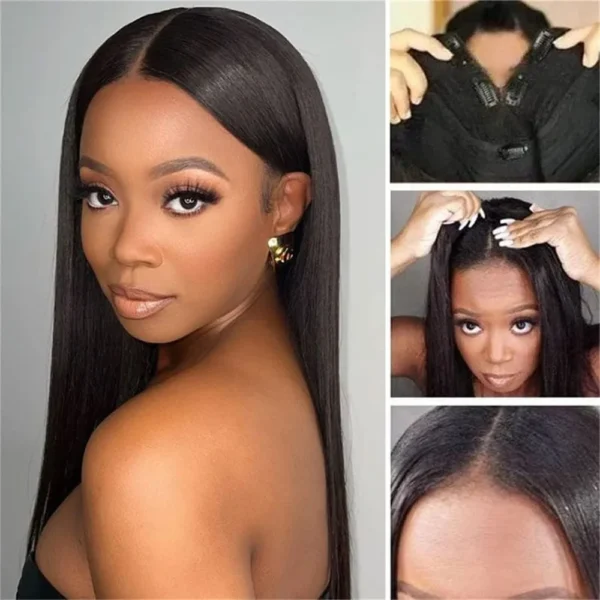 Half Wigs, V Part Straight Human Hair Clip-In Upgrade