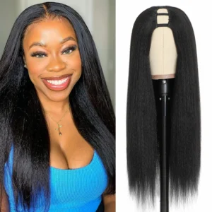 Human Hair Half Wigs Kinky Straight V Part Clip-In No Leave Out